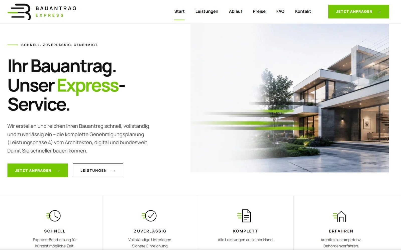 Screenshot der Website bauantragexpress.de